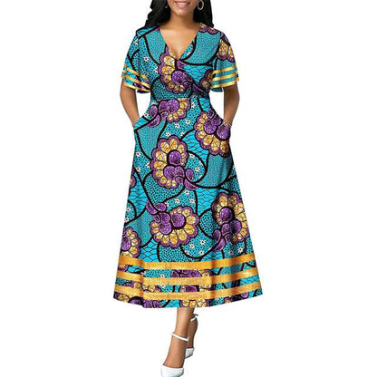 Women African Dresses Ankara Print Casual Straight Mini Dress Party