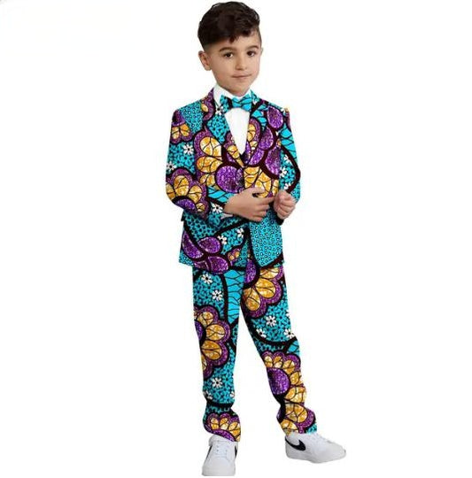 African Clothes Print Blazer Jacket and Pants Vest Bow Tie Sets