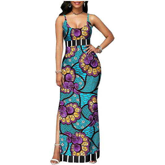 Women African Dresses Ankara Sleeveless Patchwork Attire DR005-1