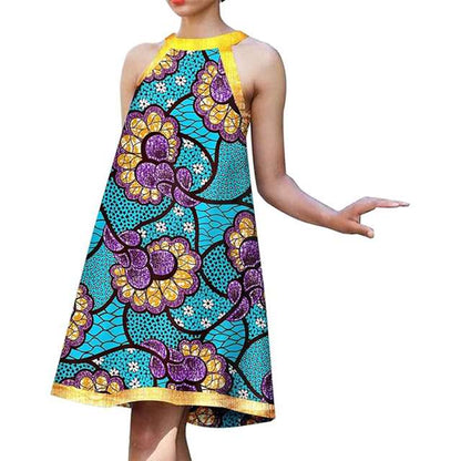 African Dresses Sleeveless Casual Straight Ankara Print Attire