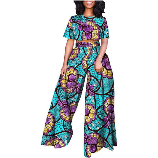 African Clothes Short Sleeve Crop Top and Pants Outfits for women