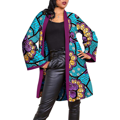 African Clothes Casual Trench Coat Ankara Print Open Front Blouse