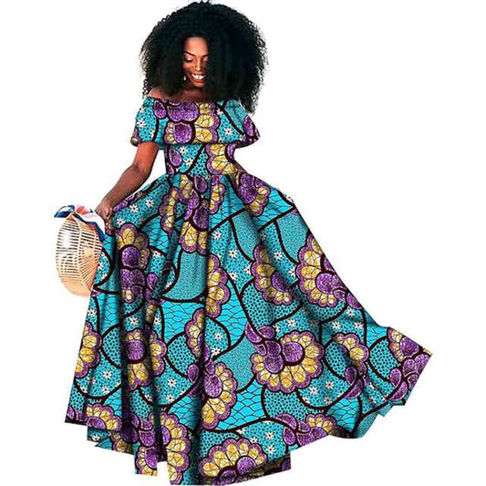 Women Ankara Wax Print Long Dress High Waist Wedding