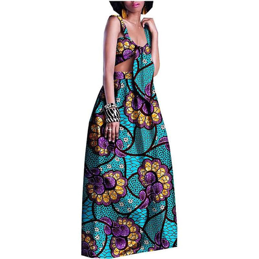 Women African Ankara Print Crop Top and Long Skirt  Attire FMS007