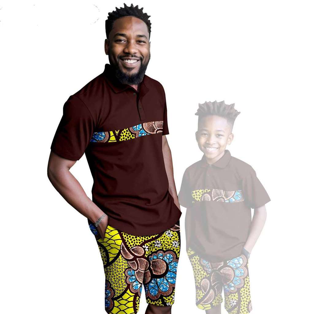 African Clothes Father and Son Print Shirt and Short Pant Sets FM001