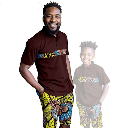 African Clothes Father and Son Print Shirt and Short Pant Sets FM001