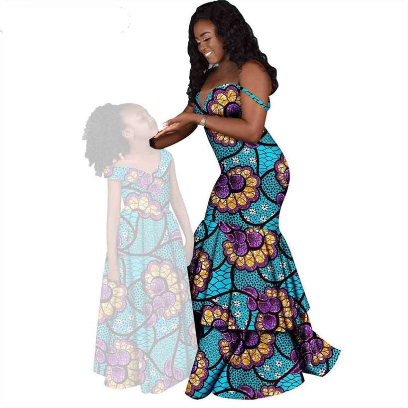 Women and Girls African Dresses Print Long Family Clothes FM005