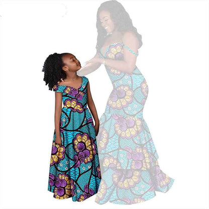 Women and Girls African Dresses Print Long Family Clothes FM005