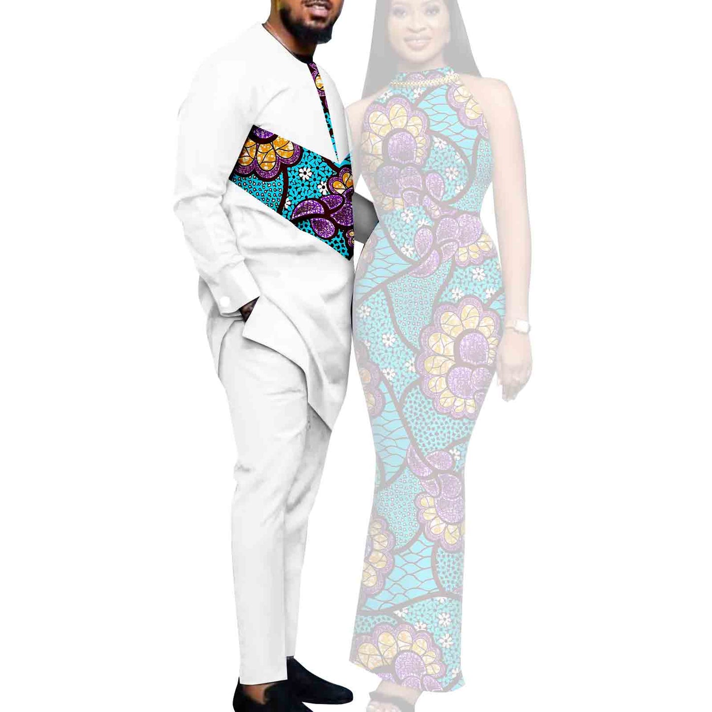 Couple African Dresses Women Matching Print Men's Sets CC031-1