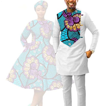 Couple Clothes African Print Dresses Match Outfits Men Sets