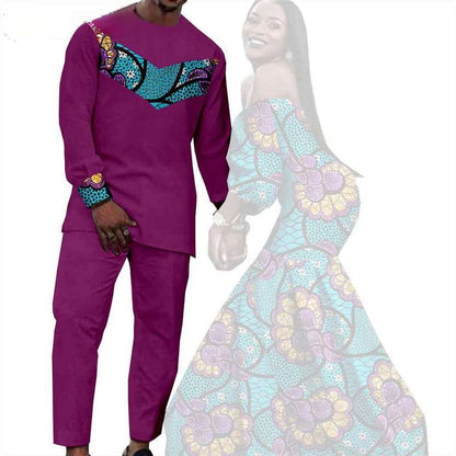 Couples African Dresses Women Print Long Match Men Sets CC005-1