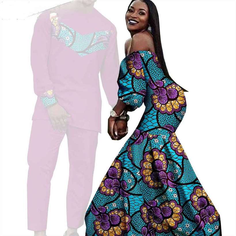 Couples African Dresses Women Print Long Match Men Sets CC005-1