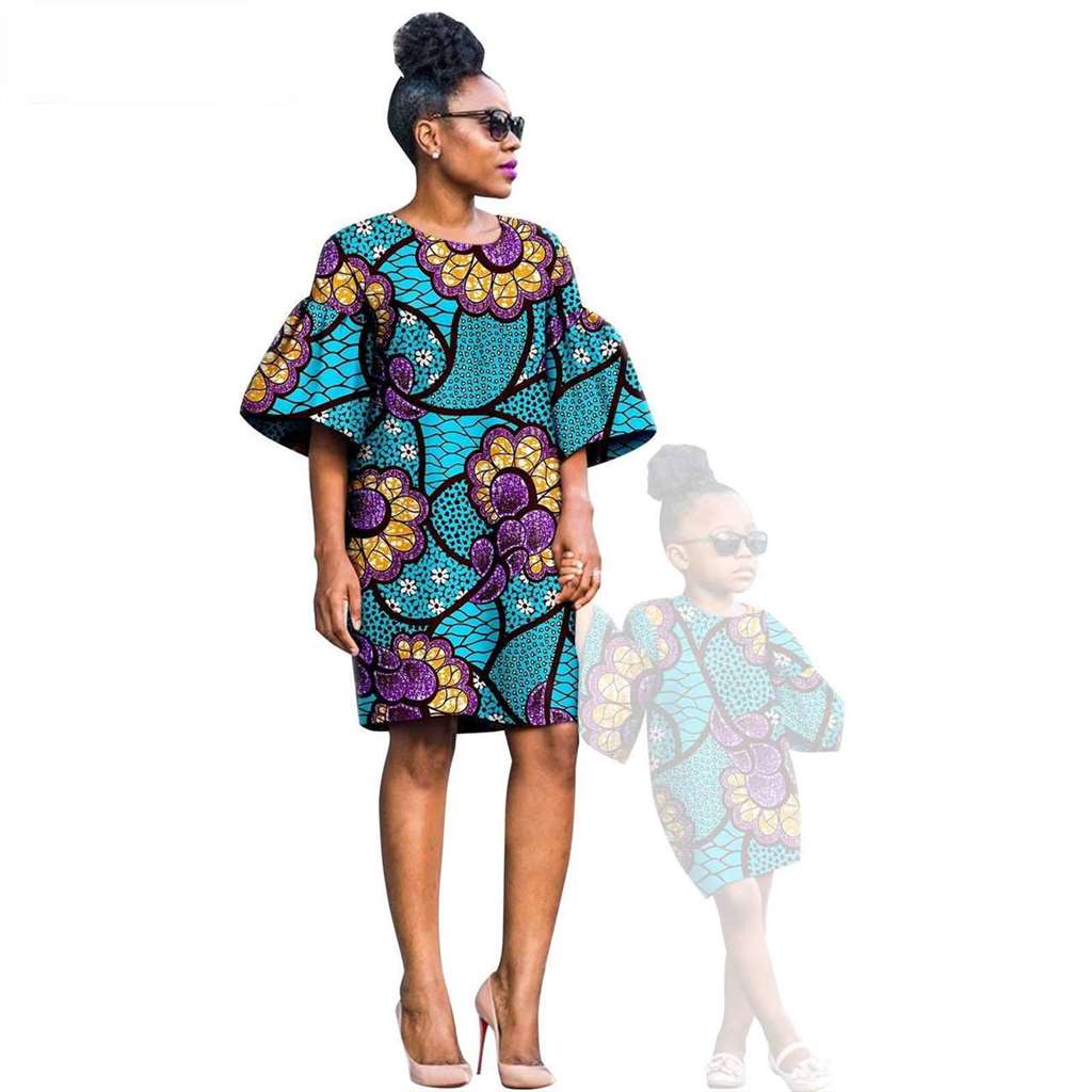 African Print Dresses for Women and Girls Sleeve Vestidos