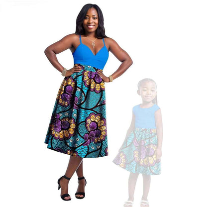 Print Dresses for Mother and Daughter Outfits Patchwork Dresses