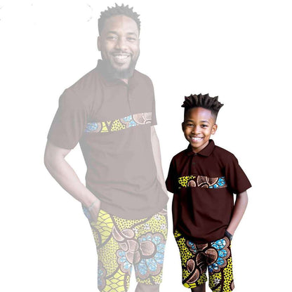 African Clothes Father and Son Print Shirt and Short Pant Sets FM001