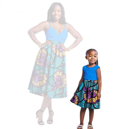 Print Dresses for Mother and Daughter Outfits Patchwork Dresses