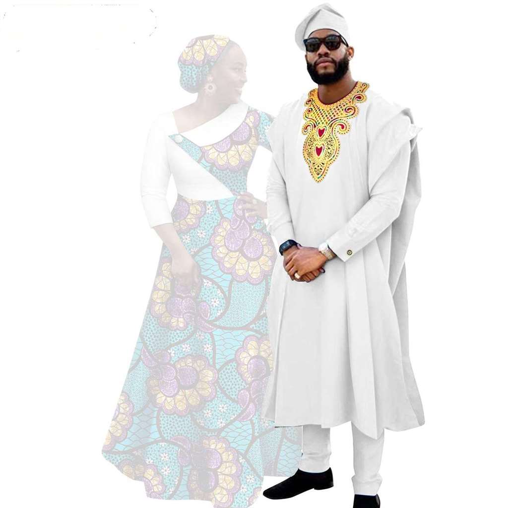 African Print Long Dresses for Women Match Men Robe Sets