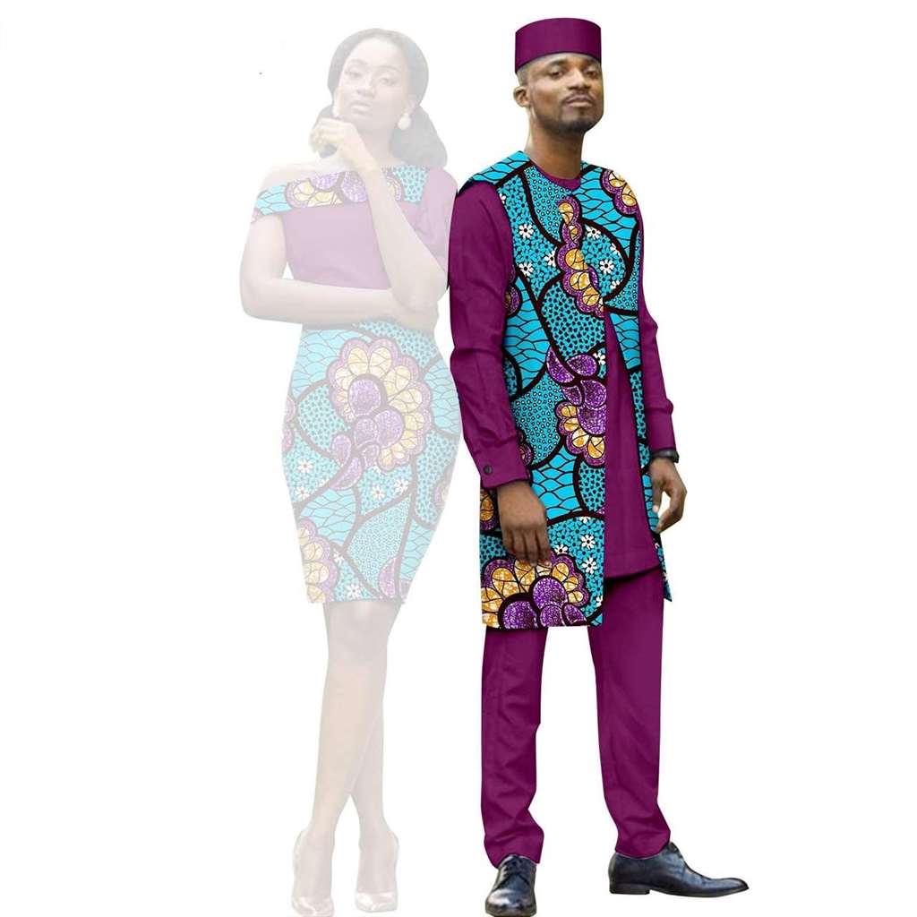 Women Dresses and Men Suit Print Vest Top and Pant Hat Sets