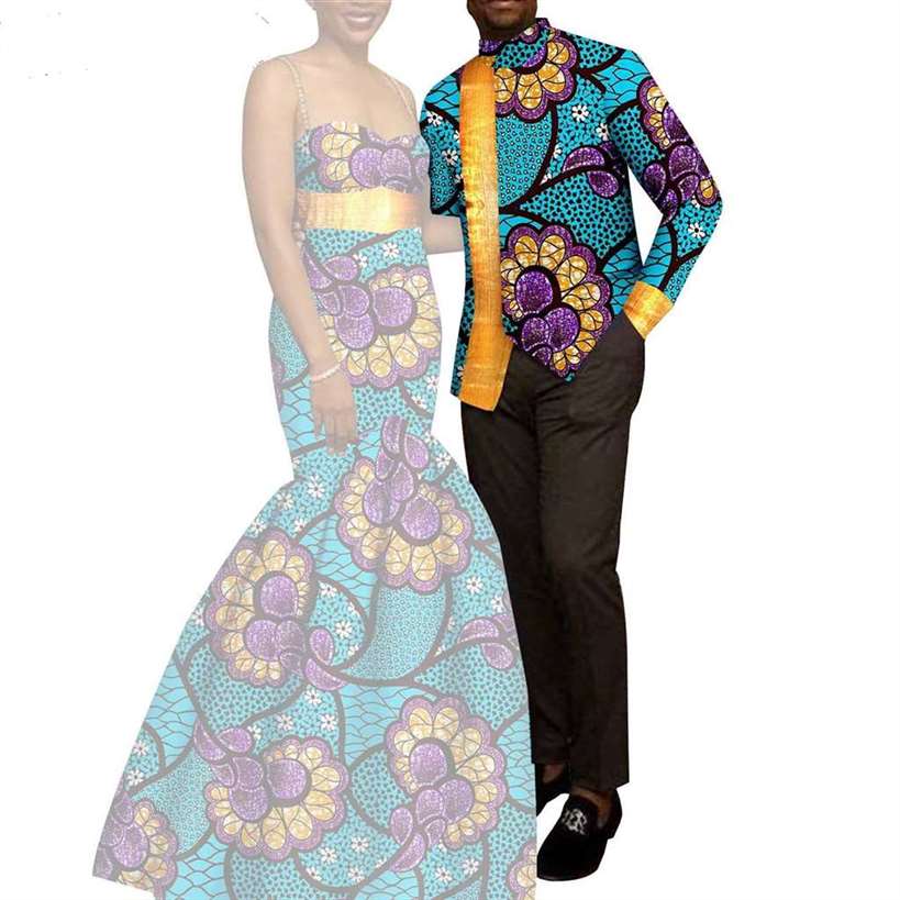 African Mermaid Print Dresses Match Men suits Sets