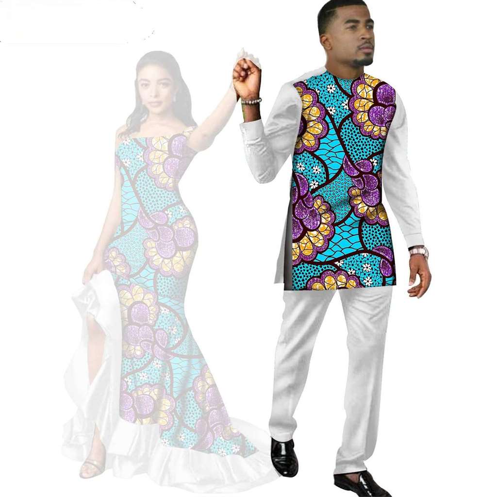 African Print Long Dresses for Women Match Men Sets