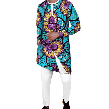 African Print Dresses Match Men Outfits Long Top and Pant Sets