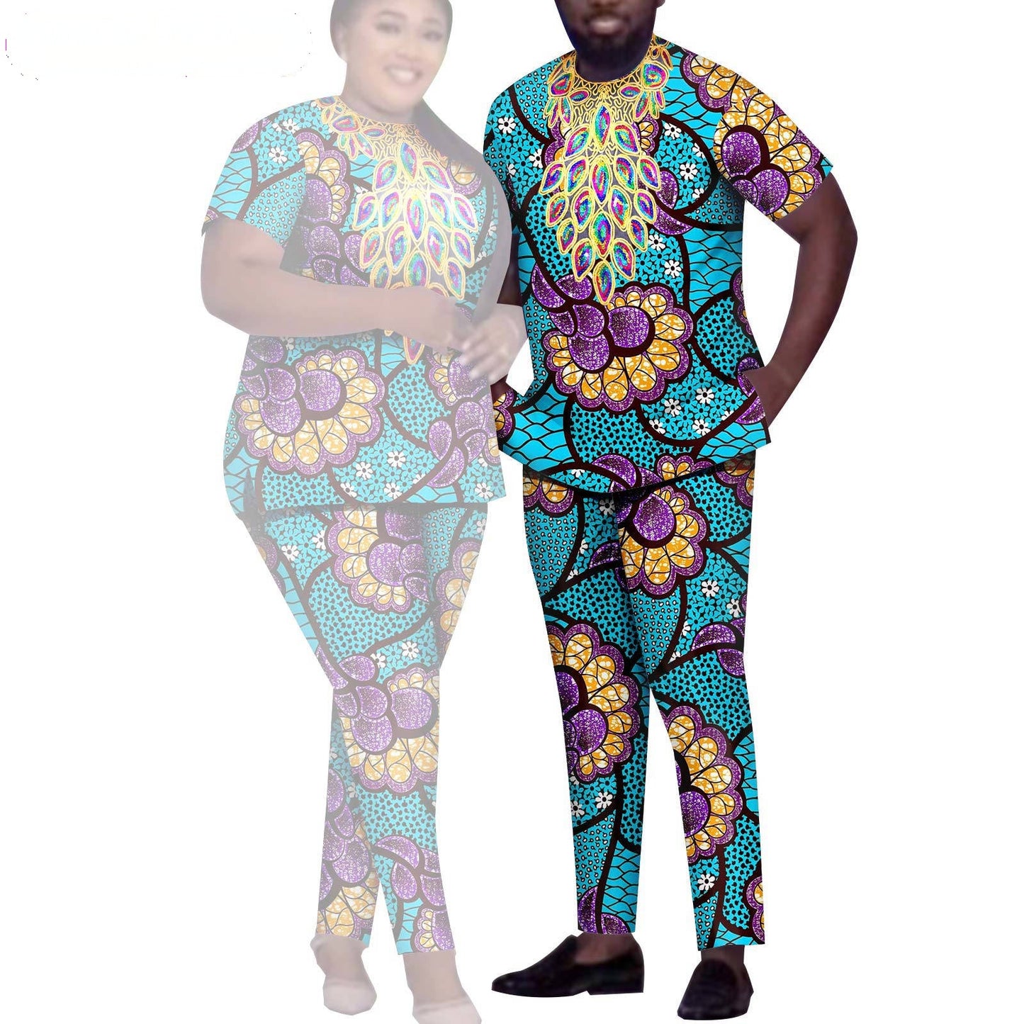 African Men Suits Patchwork Print Sets Match Women Outerwear