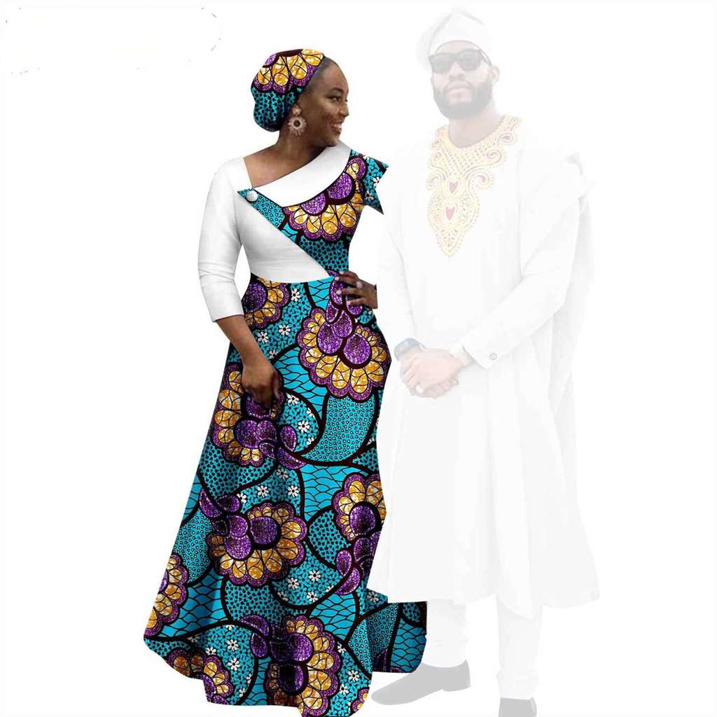 African Print Long Dresses for Women Match Men Robe Sets