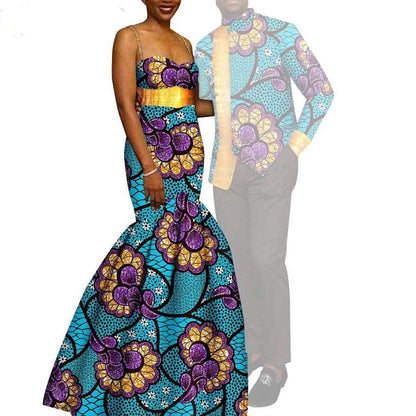 African Mermaid Print Dresses Match Men suits Sets