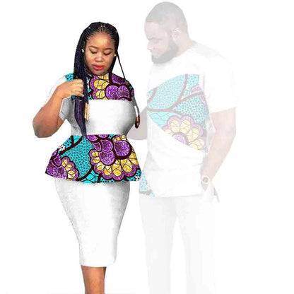 Couples Patchwork Print Dresses Match Men Outfits Party Wear