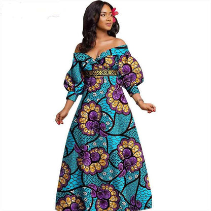 African Women Print Long Dresses Match Men Suit Sets