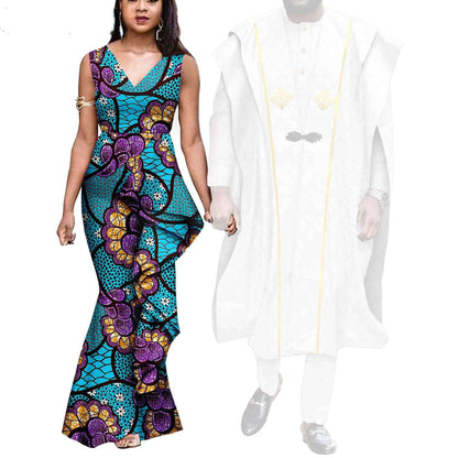 Couple Clothes African Print Women Dresses Men Outfits CC029-1