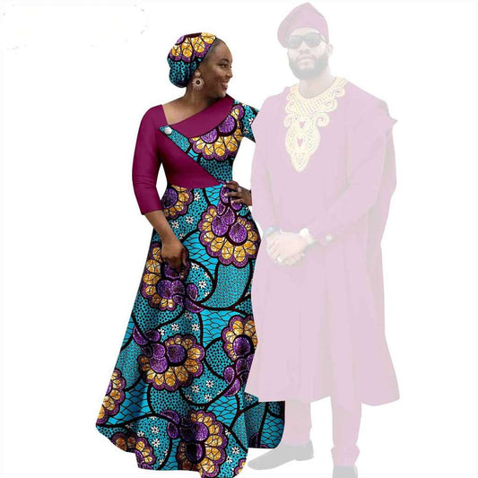 African Print Long Dresses for Women Match Men Robe Sets CC050