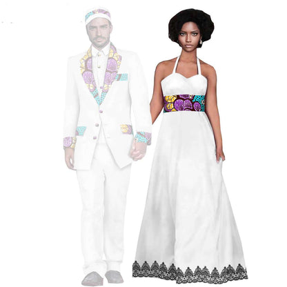 African Clothes Women Long Dresses Match Men Suits Sets