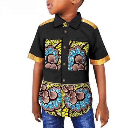 Dashiki Summer Boy Outfits Patchwork Print Top Shirt Outerwear