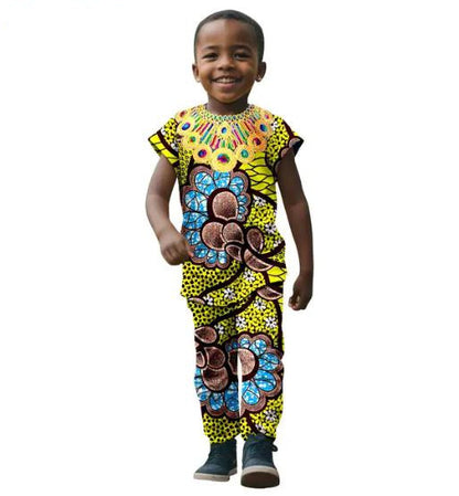 African Clothes for Kids Print Top Tee and Pant Sets KID005