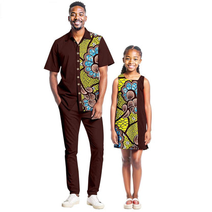 Men Ankara Outfits Matching Girls Print Dresses Family Clothes