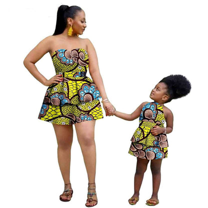 Women and Girls African Dresses Summer Cotton Ankara Outfits FM004