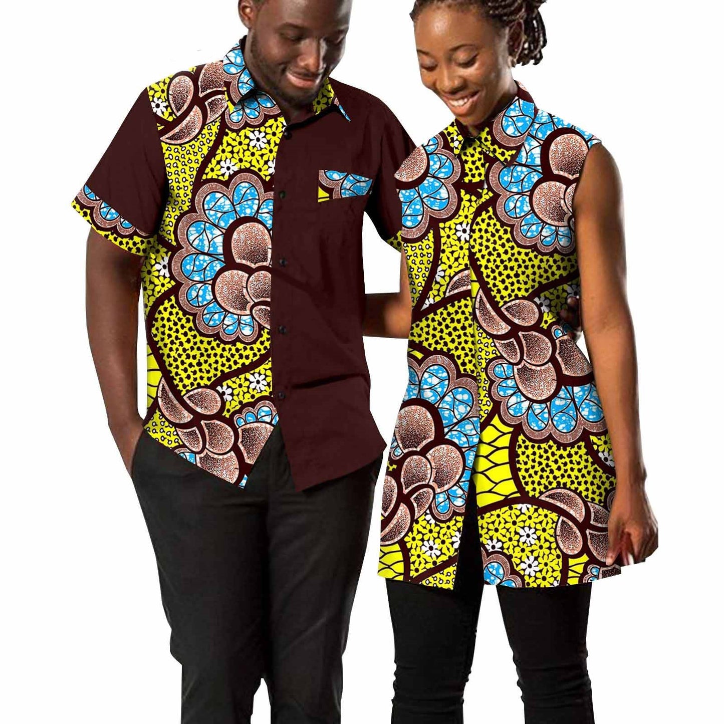 Women Print Shirts Match Men Outfits Patchwork Shirts