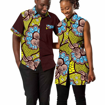 Women Print Shirts Match Men Outfits Patchwork Shirts