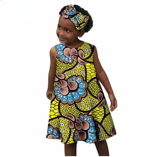 Girls African Clothes Print Dresses Summer Cotton Outfits