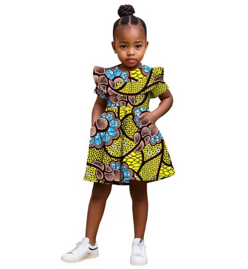 Girl African Clothes Print Dresses Ankara Outfits Summer Cotton