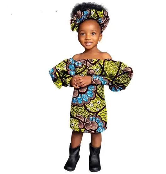 African Clothes for Girls Print Knee-length Dresses Outfits