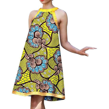 African Dresses Sleeveless Casual Straight Ankara Print Attire