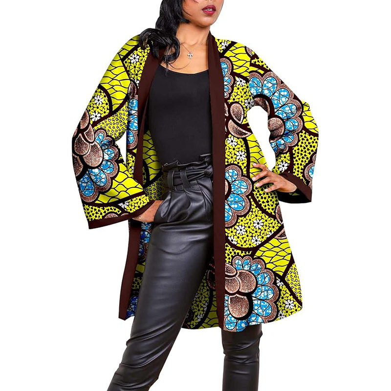 African Clothes Casual Trench Coat Ankara Print Open Front Blouse