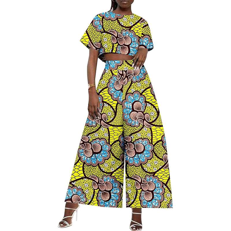 African Clothes Ankara Print Crop Top and Pants Casual Outfits