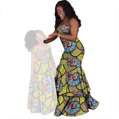 Women and Girls African Dresses Print Long Family Clothes FM005