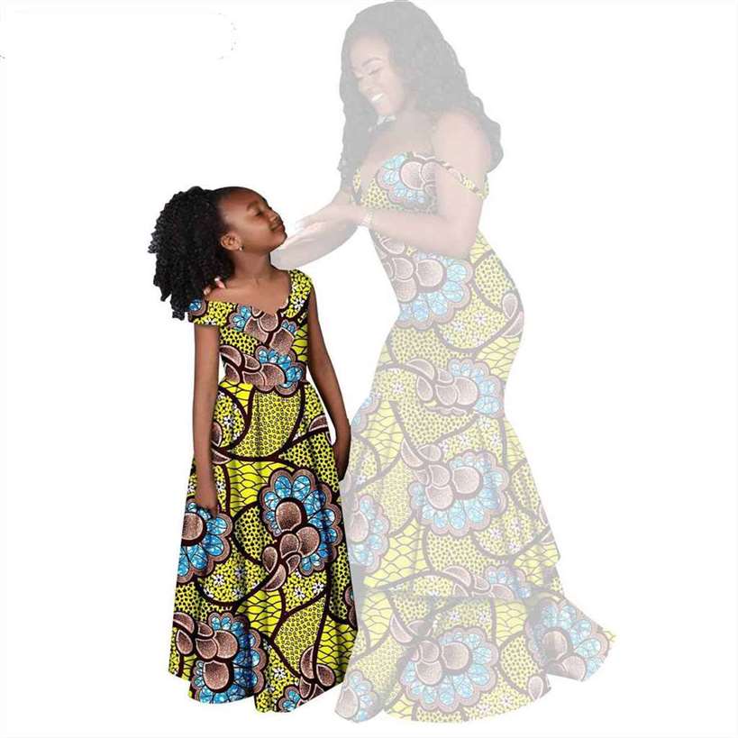 Women and Girls African Dresses Print Long Family Clothes FM005