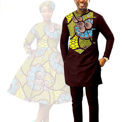 Couple Clothes African Print Dresses Match Outfits Men Sets