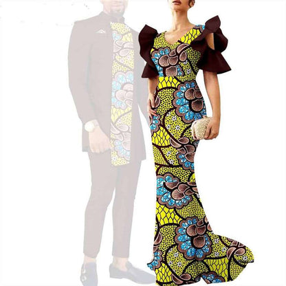 Couple Clothes Print Long Dresses Women Match Men sets CC024-1