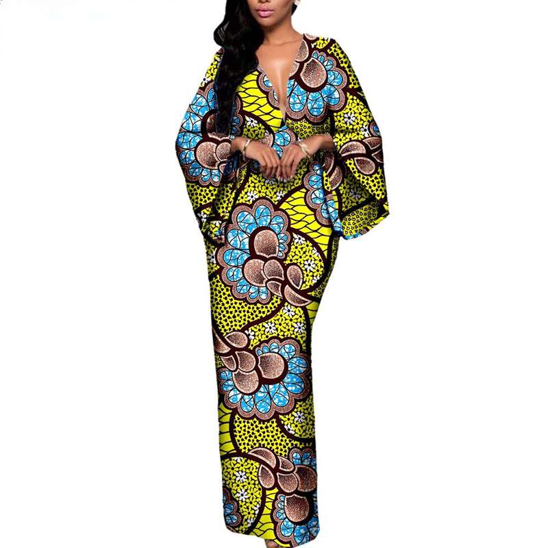 African Couple Print Deep V neck Long Women Dresses Men Sets CC002-1